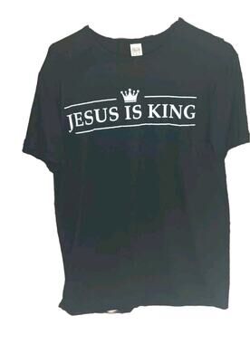 Jesus Is King T-Shirt Black Crown Design Canvas New with Tags Size L White Print